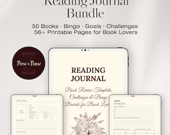 Printable Reading Journal Bundle: Book Tracker, Challenges, Bingo Boards (PDF Download)