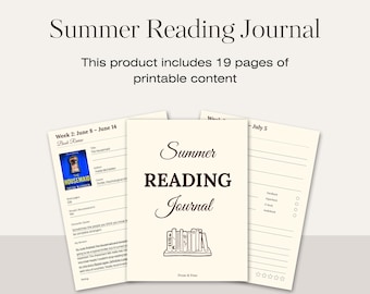 Summer Reading Journal: Weekly Book Tracker & Reflection (Printable PDF)
