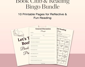 Book Club Kit: Reading Prompts & Bingo - 10 Printable Pages (Digital PDF Download)