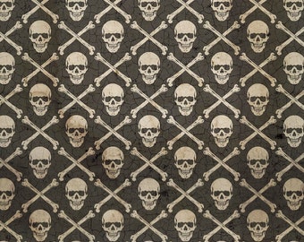 Tim Holtz REGIONS BEYOND Crossbones Black PWTH150 Free Spirit Fabric, Quilt Fabric, Cotton Fabric, Halloween Fabric, Fabric By The Yard