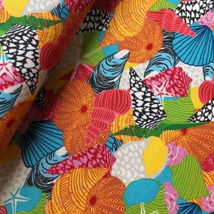 Stof of Denmark OCEAN JEWELS 4501-706 Beach Shells, Quilt Fabric, Cotton Fabric, Quilting, Nautical Fabric, Fabric By The Half Yard