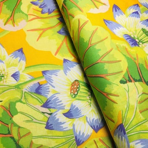 LAKE BLOSSOMS in Yellow GP93, Kaffe Fassett Fabric, Free Spirit Fabrics, Kaffe Quilt, Quilting, Cotton Fabric, Fabric By The Half Yard