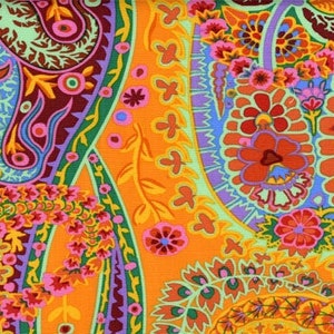 Paisley Jungle Tangerine GP60, Kaffe Fassett Fabric, Kaffe Fabric, Orange Fabric, Quilting Fabric, Cotton Quilt Fabric, Fabric By the Yard