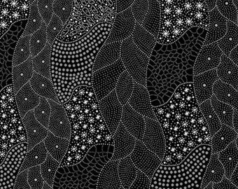 Wildflowers Dreaming Black, Tanya Price, Aboriginal Fabric, Australian Fabric, Quilt Fabric, Cotton Fabric, Fiber Art, Fabric By The Yard