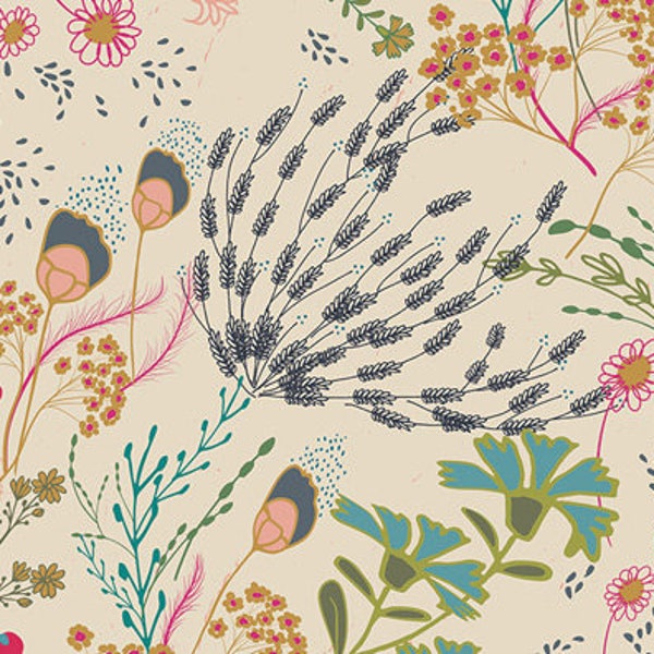 Meadow Vivid IFL-56302, INDIE FOLK Art Gallery Fabrics, Pat Bravo, Boho, Wildflowers, Quilt Fabric, Woodland Fabric, Fabric By the Yard