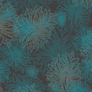 Floral Elements DEEP OCEAN FE-505, Art Gallery Fabrics, Blender Fabric, Quilt Fabric, Teal Fabric, Cotton Fabric, Fabric By The Yard