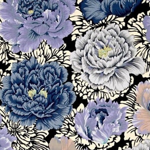 Brocade Peony Grey PWJP062, Kaffe Fassett Fabric, Philip Jacobs, Purple Fabric, Quilting, Quilt Fabric, Cotton Fabric, Fabric By the Yard image 1