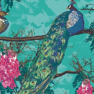Florid Peacocks Lush DCD-31605, DECADENCE, Art Gallery Fabrics, Katarina Roccella, Quilt Fabric, Quilting, Cotton, Fabric By The Half Yard