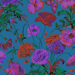 Kaffe Fassett MEADOW Teal PWPJ116 Philip Jacobs, Free Spirit Fabrics, Quilt Fabric, Cotton Fabric, Fabric By The Yard