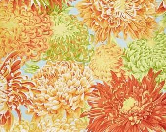 Kaffe JAPANESE CHRYSANTHEMUM Yellow PWPJ041, Kaffe Fassett Fabric, Kaffe Yellow Fabric, Philip Jacobs, Quilt Fabric, Fabric By The Yard