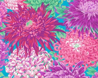 Kaffe Fassett JAPANESE CHRYSANTHEMUM Magenta PWPJ041, Philip Jacobs, Floral Fabric, Quilt Fabric, Cotton Fabric, Fabric By The Half Yard