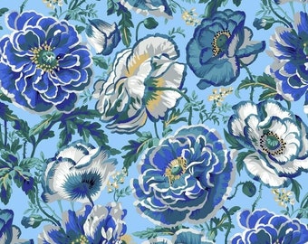 Kaffe Fassett DOROTHY Blue PWPJ109, Quilt Fabric, Cotton Fabric, Floral Fabric, Free Spirit Fabrics, Quilting Fabric, Fabric By The Yard