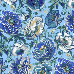 Kaffe Fassett DOROTHY Blue PWPJ109, Quilt Fabric, Cotton Fabric, Floral Fabric, Free Spirit Fabrics, Quilting, Fabric By The Half Yard