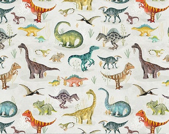 A Moment in Time, White, Age of the Dinosaurs, Windham Fabrics, Quilt Fabric, Cotton Fabric, Quilting, Dinosaur Fabric, Fabric By The Yard