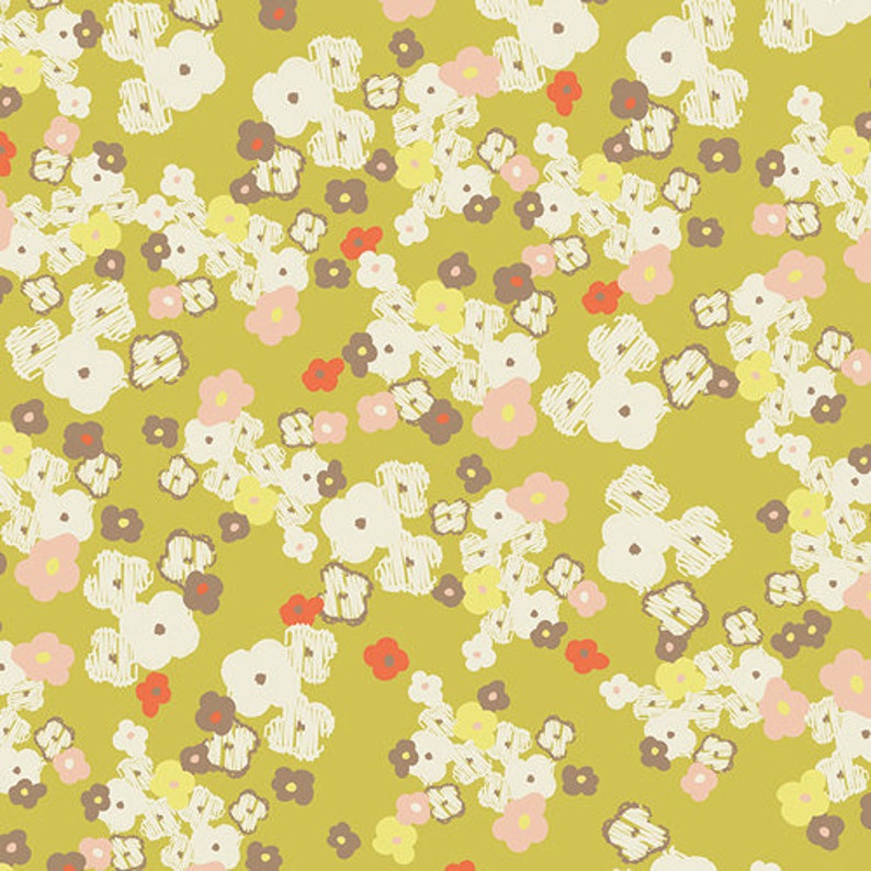 Cotton Art Gallery Fabrics Shabby Chic Love Notes Retro CHR-1303 Yellow Floral CHROMATICS Pat Bravo Fabric By the Yard Quilting