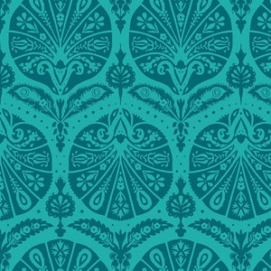 Coquille Damask Teal DCD-31608, DECADENCE, Art Gallery Fabrics, Katarina Roccella, Quilt Fabric, Quilting, Cotton, Fabric By The Half Yard