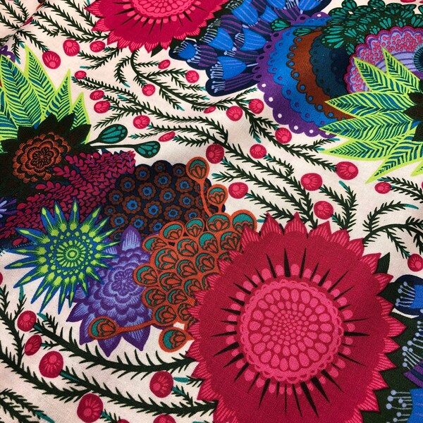 Blue Large Floral Cotton Quilting Fabric Etsy