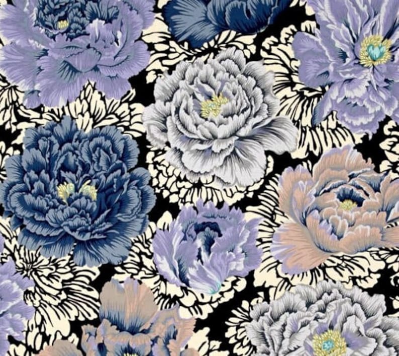 Brocade Peony Grey PWJP062, Kaffe Fassett Fabric, Philip Jacobs, Purple Fabric, Quilting, Quilt Fabric, Cotton Fabric, Fabric By the Yard image 1