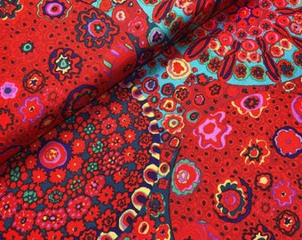 MILLEFIORE RED PWGP092, Kaffe Fassett Fabric, Kaffe Collective, Red Floral Fabric, Cotton, Quilt Fabric, Quilting, Fabric By The Half Yard