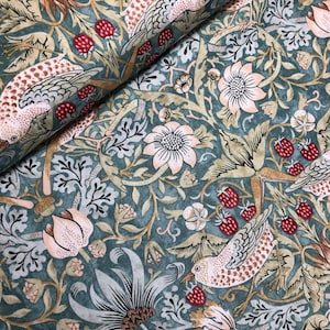 Strawberry Thief, PWWM001 AQUA, William Morris, Kelmscott Collection, Free Spirit Fabrics, Quilt Fabric, Cotton Fabric By The Half Yard