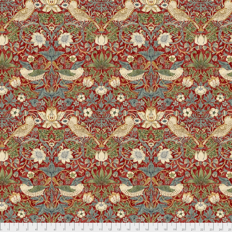 William Morris KELMSCOTT Strawberry Thief Red PWWM001, Free Spirit Fabrics, The Original Morris & Co, Quilt Fabric, Fabric By The Yard image 3