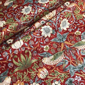Strawberry Thief Red William Morris Cotton Fabric: Kelmscott Collection Quilt Fabric