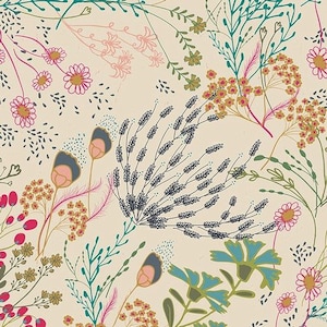Wildflower Cotton Fabric, Indie Folk Art Gallery, Boho Quilt Fabric