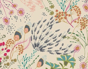 Wildflower Cotton Fabric, Indie Folk Art Gallery, Boho Quilt Fabric