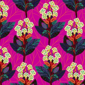 Hydrangeas-Magenta, Bloomology, PWMF038.MAGENTA, Monika Forsberg, Conservatory Craft, Quilt Fabric, Free Spirit, Fabric By The Half Yard