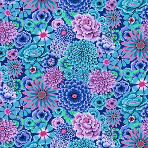 Kaffe Fassett - ENCHANTED, Blue PWGP172, Kaffe Fassett Fabric, Free Spirit Fabric, Quilt Fabric, Cotton Fabric, Fabric By The Half Yard