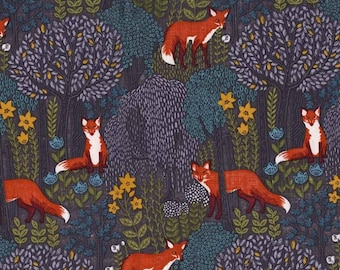 INTO THE WOODS in Dusk, Woodland Fabric, Fox Fabric, Michael Miller Fabrics, Woodland Baby Quilt, Quilt Fabric, Quilting, Fabric By the Yard