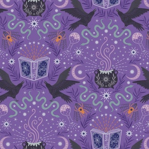 Cast a Spell on Purple (silver metallic), A719.2, Lewis & Irene Fabric, Quilt Fabric, Cotton Fabric, Halloween Fabric, Fabric By the Yard