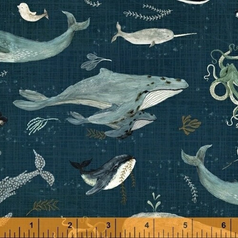 Whale Tales WHALES in Ocean 520991 Windham Fabrics Quilt Etsy