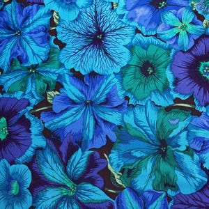 PETUNIAS in Blue PWPJ050, Kaffe Fassett Collective Fabric, Philip Jacobs, Blue Floral Fabric, Quilt Fabric, Cotton, Fabric By the Half Yard