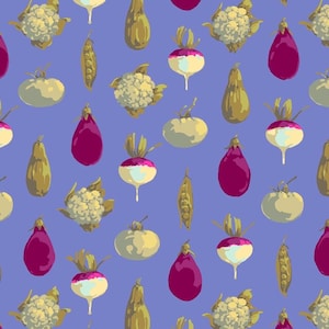 Blue Garden Veggie Dot Fabric: Quilting Cotton by Martha Negley
