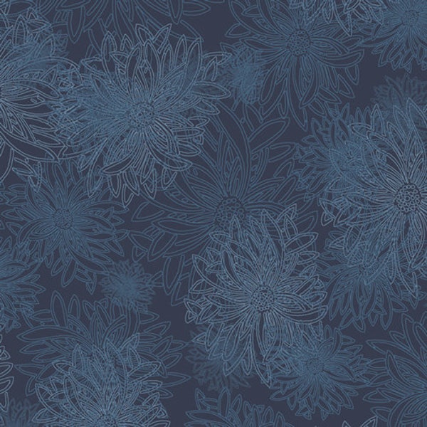 Floral Elements Nocturne FE-538, Art Gallery Fabrics, Blender Fabric, Quilt Fabric, Indigo Fabric, Cotton Fabric, Fabric By The Yard