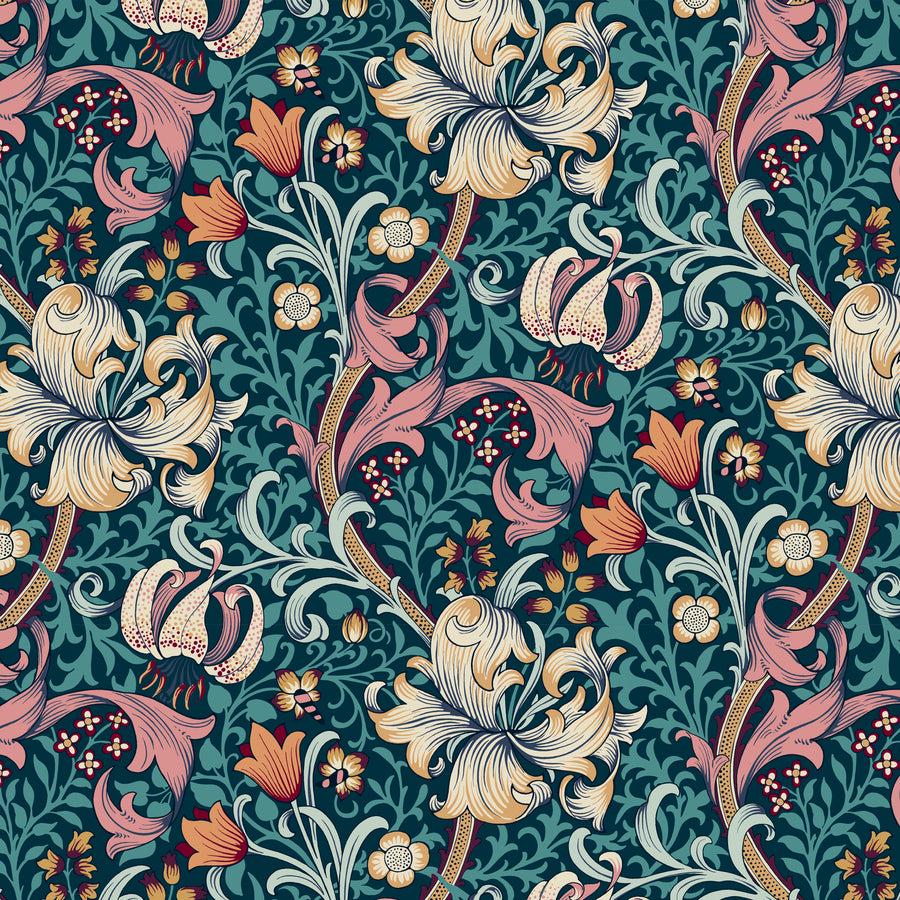 タイムセール【新品】LILY柄design f コットンカラー&リーシュ セット Golden Lily Quilt Fabric - Teal Floral Cotton by William Morris - Etsy