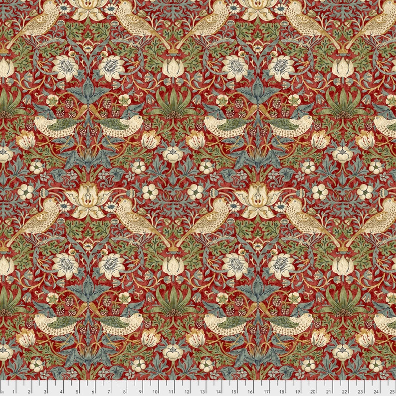 William Morris KELMSCOTT Strawberry Thief Red PWWM001, Free Spirit Fabrics, The Original Morris & Co, Quilt Fabric, Fabric By The Yard image 5