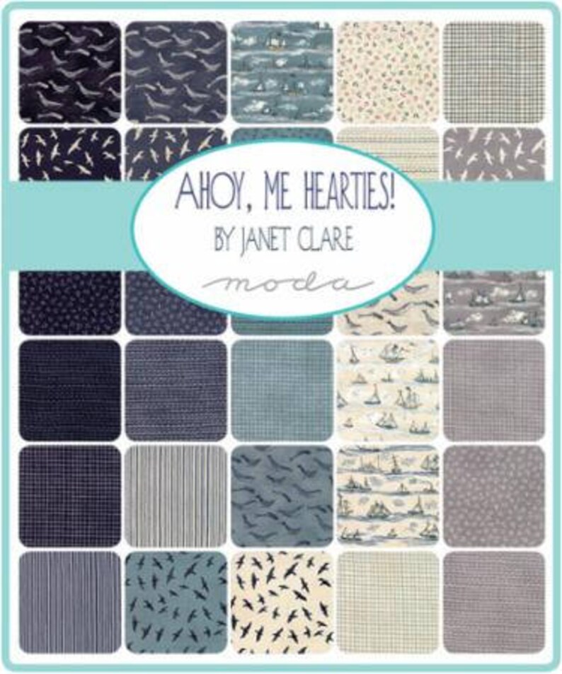 Ahoy Me Hearties Janet Clare, Moda Fabric, Grid Blender 1436-16, Nautical Fabric, Quilt Fabric, Cotton Fabric, Fabric By The Yard image 2