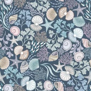 Shells and Pearls - Dark, Lewis & Irene, LEIA830-3, Quilting Cotton, Fabric By The Half  Yard