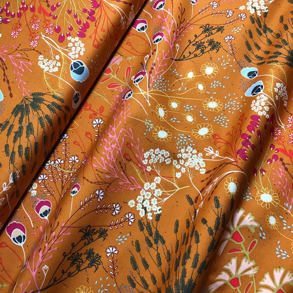 Meadow Trinkets Fusion FUS-T-1405, Pat Bravo, Art Gallery Fabrics, Mustard Fabric, Boho, Floral Fabric, Quilt Fabric, Fabric By The Yard