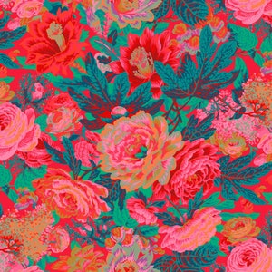 Kaffe, FLORAL BURST-Red PWPJ029, Kaffe Fassett Fabric, Philip Jacobs, Quilting, Quilt Fabric, Cotton, Free Spirit, Fabric By The Half Yard