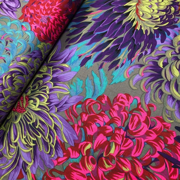 Japanese Chrysanthemum Antique PWPJ041, Kaffe Fassett Fabric, Philip Jacobs, Bright Floral, Quilting, Quilt Fabric, Fabric By The Yard