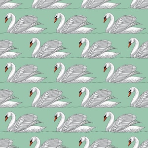 SWAN LAKE, PWRH053.Oasis, Rachel Hauer, Free Spirit, Quilting, Quilting, Turquoise Fabric, Bird Fabric, Fabric By The Half Yard