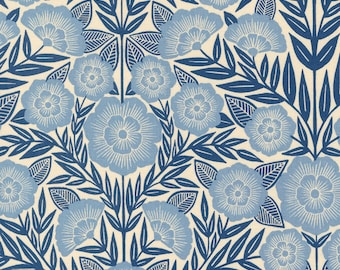 Flower Press, Ecru Indigo, 3300 11, Katherine Watson, Moda Fabrics, Quilt Fabric, Quilting Cotton, Floral Fabric, Fabric By The Yard