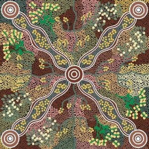 Yuendumu Bush Tomato Black, Australian Fabric, Aboriginal Fabric, Ethnic Fabric, Quilt Fabric, Large Print, Cotton Fabric By The Half Yard