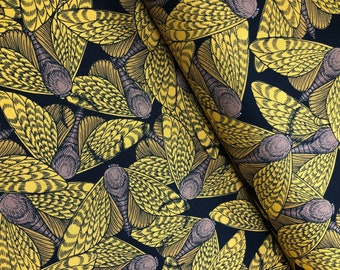 Moths To A Flame Yellow PWRH020 FOREST Floor Rachel Hauer Free Spirit Fabrics, Quilt Fabric, Woodland Fabric, Cicada, Fabric By The Yard