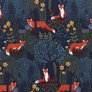 Into The Woods- Nite:  Woodland Fabric, Fox Print, Michael Miller Cotton Quilt Fabric