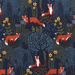 INTO THE WOODS in Nite, Woodland Fabric, Fox Fabric, Michael Miller Fabrics, Woodland Baby Quilt, Quilt Fabric, Quilting, Fabric By the Yard