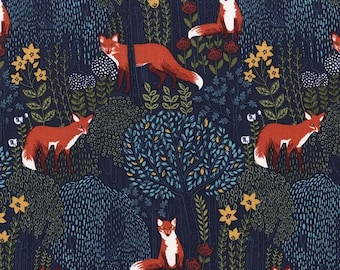 INTO THE WOODS in Nite, Woodland Fabric, Fox Fabric, Michael Miller Fabrics, Woodland Baby Quilt, Quilt Fabric, Fabric By The Half Yard